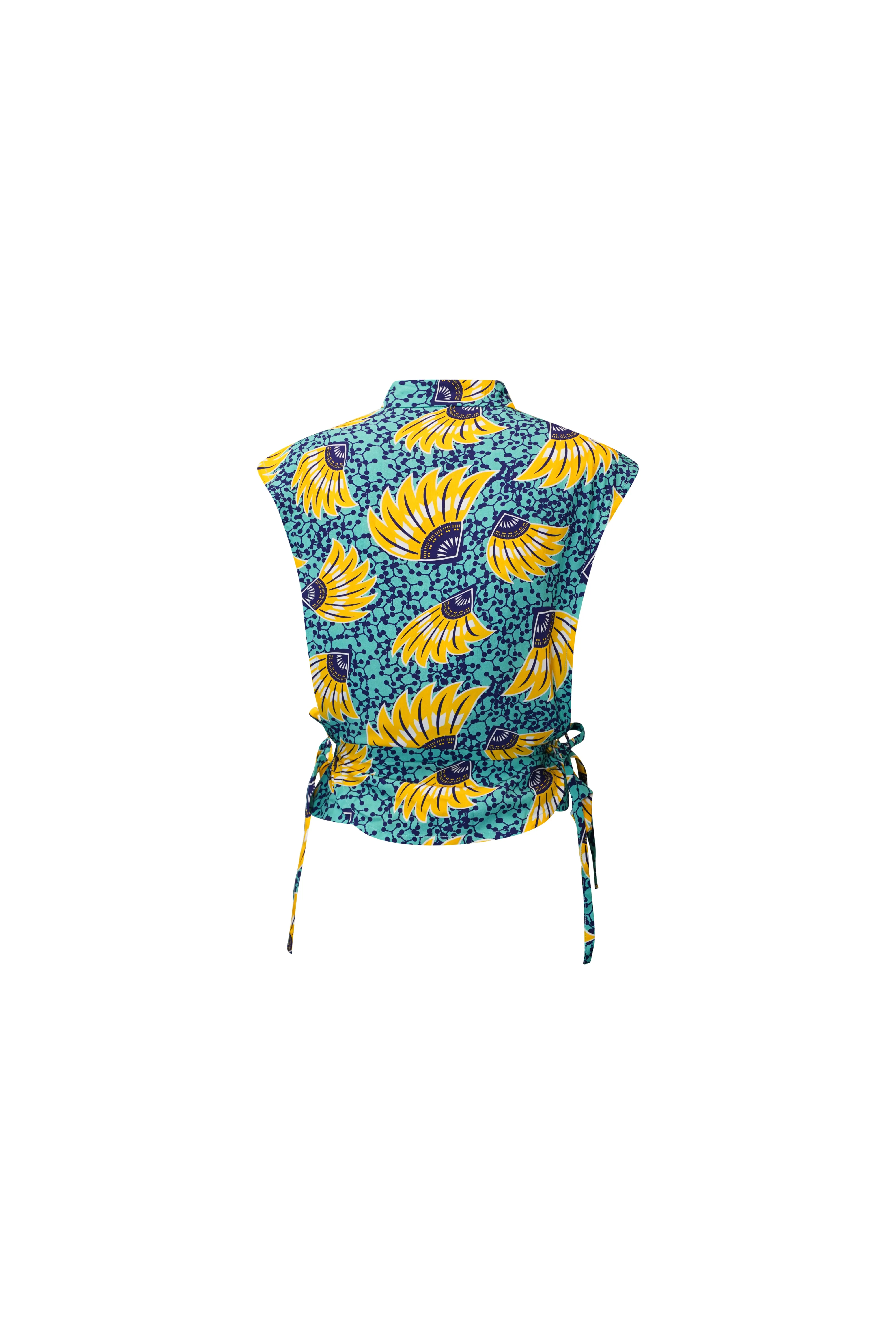 Adanna High Neck Shirt Top - Yellow Cyan Sunkissed Maized Print | ILC OA OG