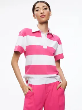 Alice   Olivia - Treva Boxy Polo Shirt - Candy/White