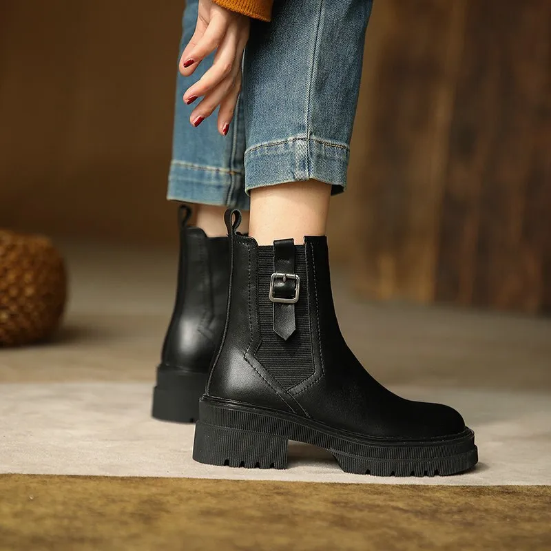 Ankle Boots Autumn Winter Cow Leather Shoe