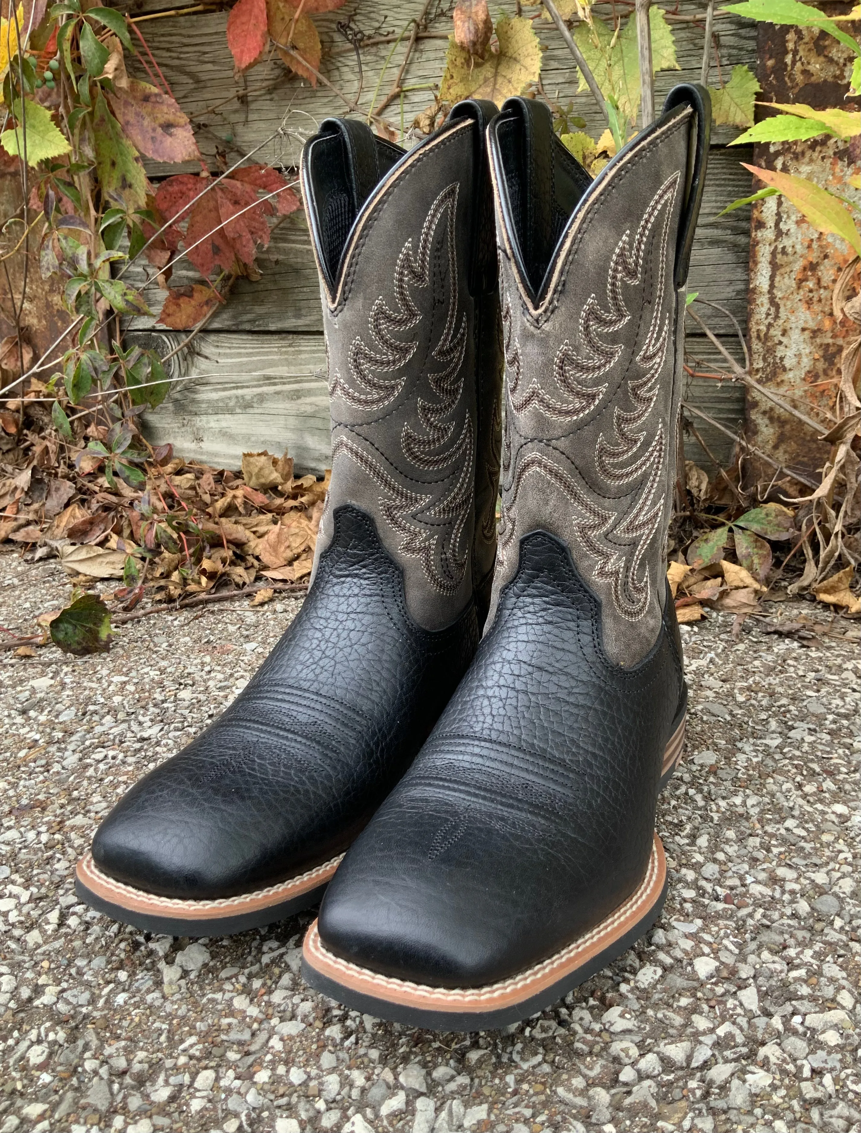 Ariat Men's Everlite Countdown Black & Grey Square Toe Cowboy Boots 10042464