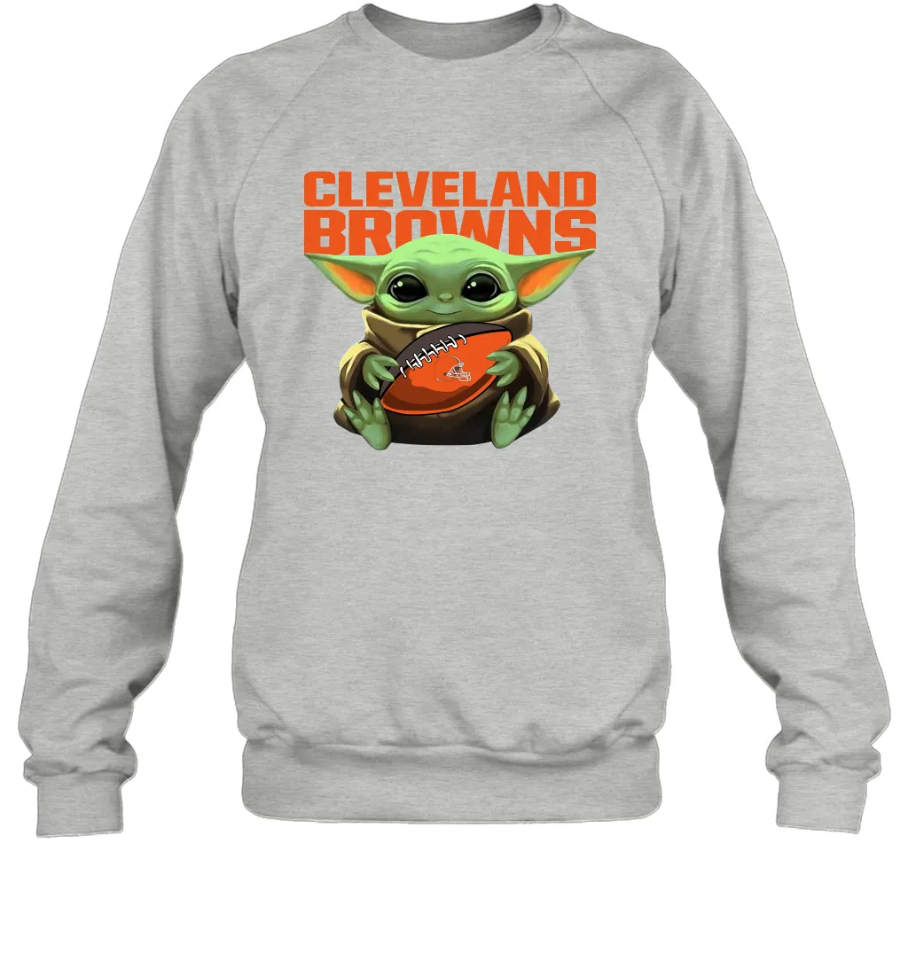 Baby Yoda Loves The Cleveland Browns Star Wars Baby Yoda Hugs Browns NFL Adult Sweatshirt