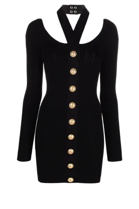 Balmain Backless Halterneck Knit Mini Dress - Black