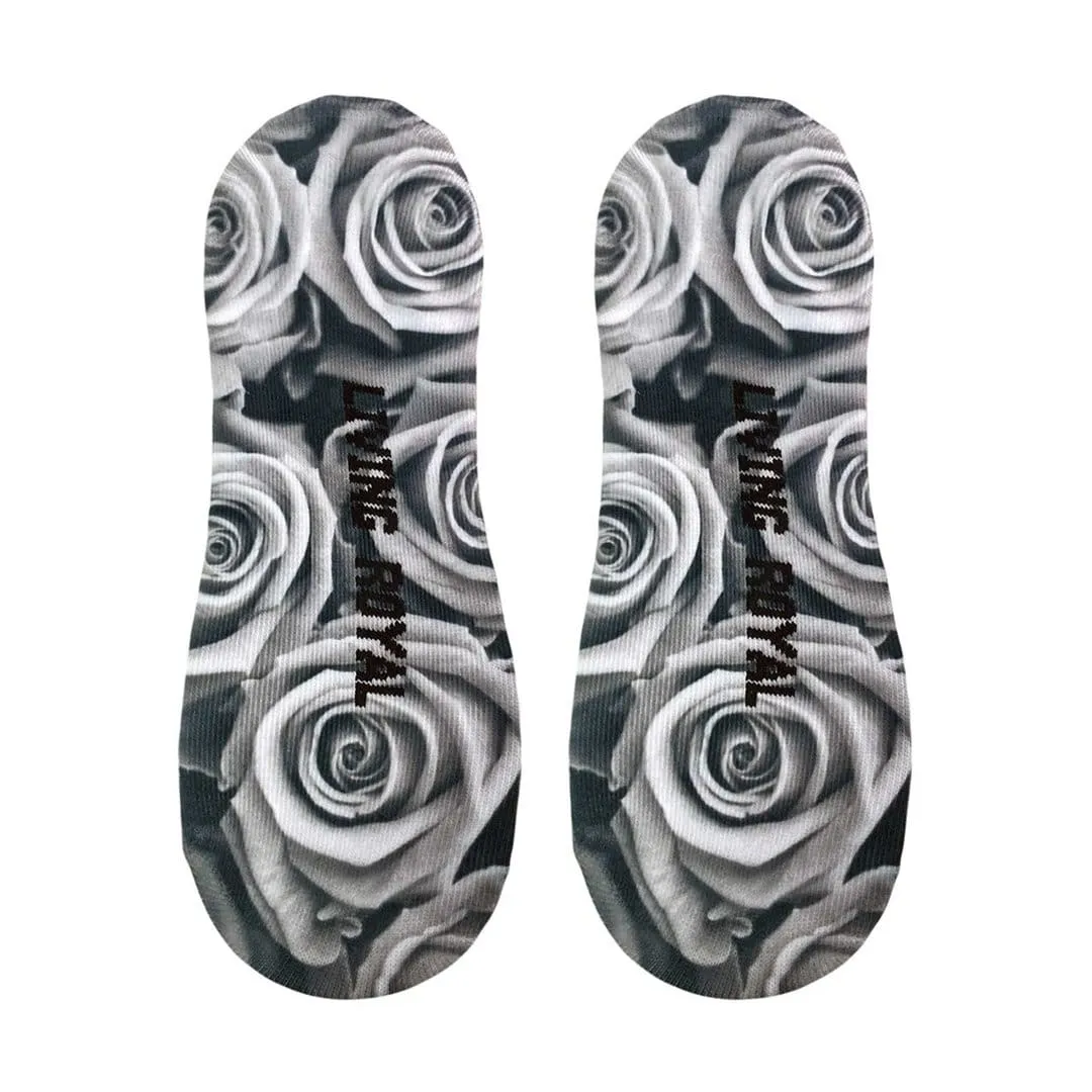 Black & White Roses Liner Socks No Show Sock