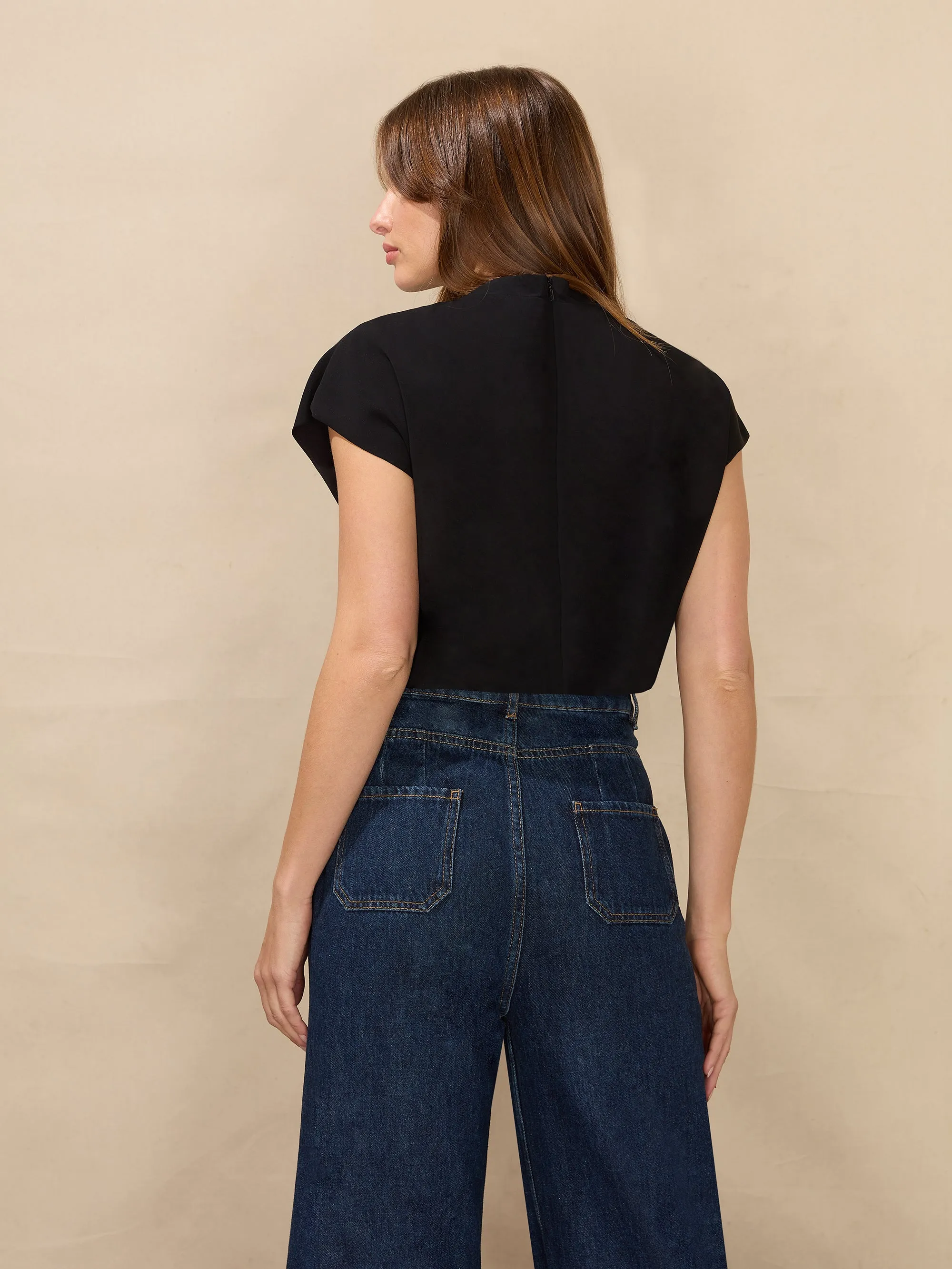 Black Crepe Shell Top