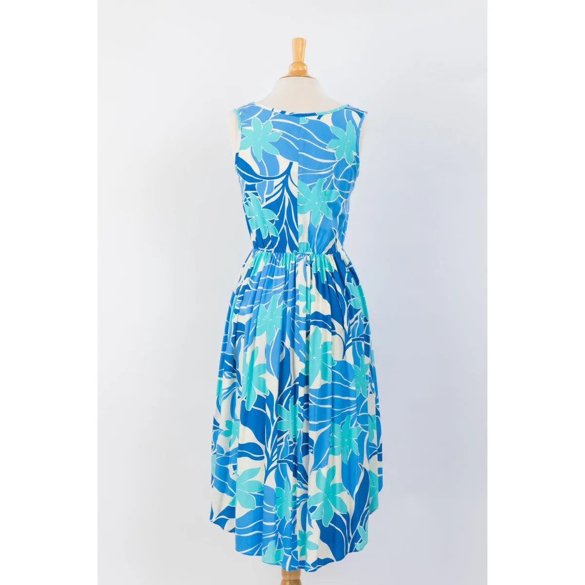 Blue Abstract Floral Print Casual Dress with Fishtail