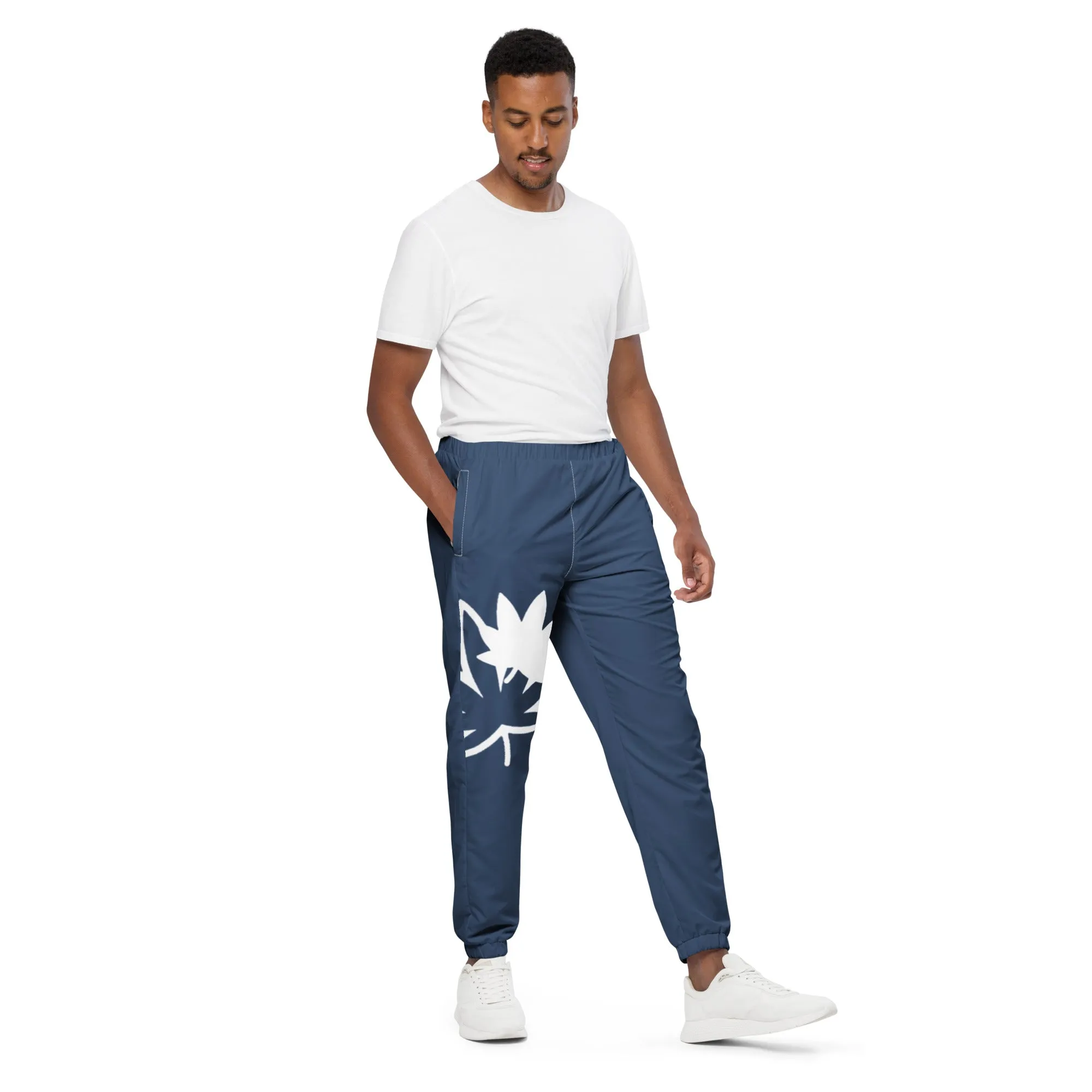 Blue and White hollow leaf and solid Unisex track pants