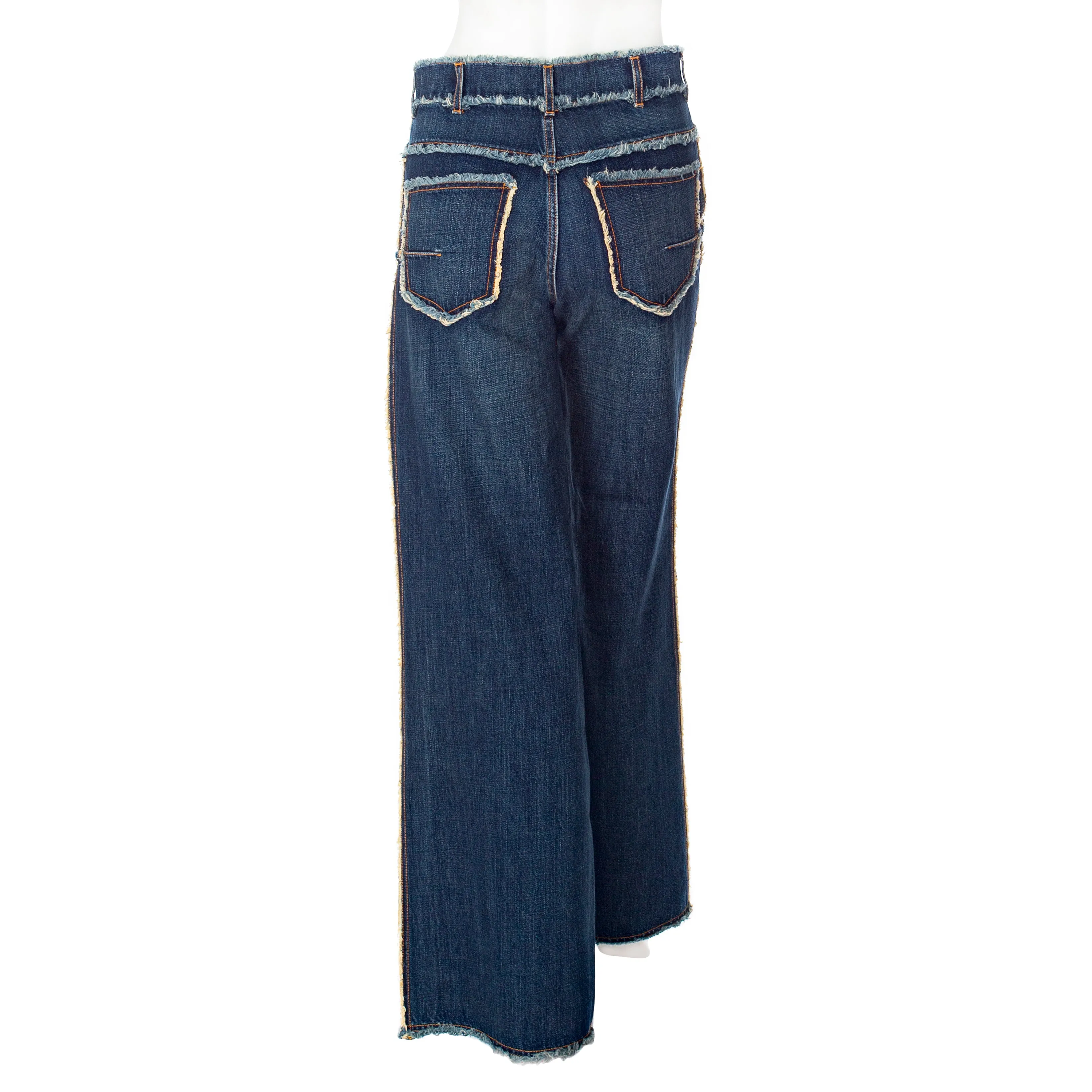 Blue Fringe-Trim Denim Pants