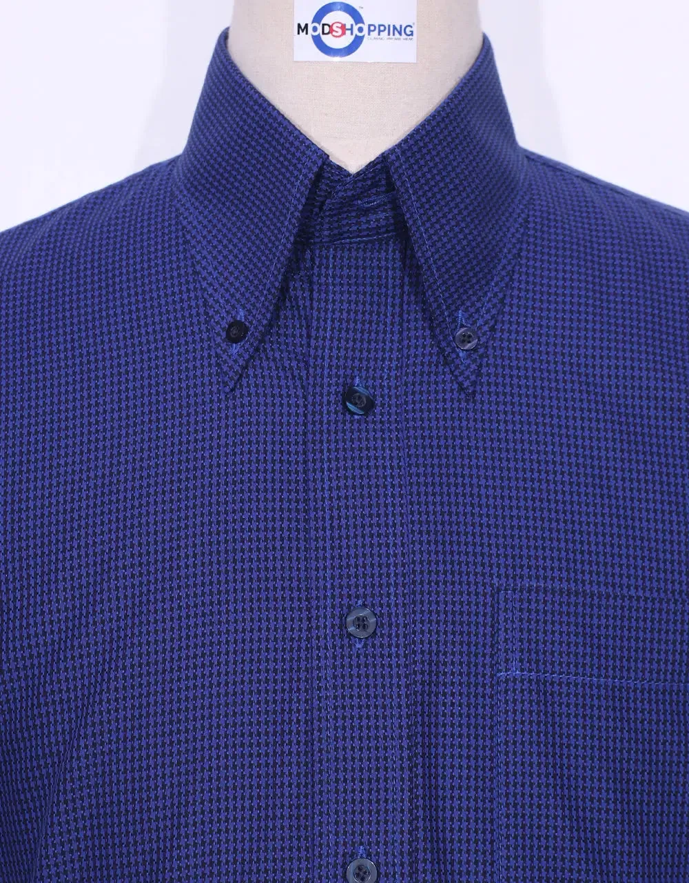 Button Down Shirt - Blue and Black Houndstooth Shirt