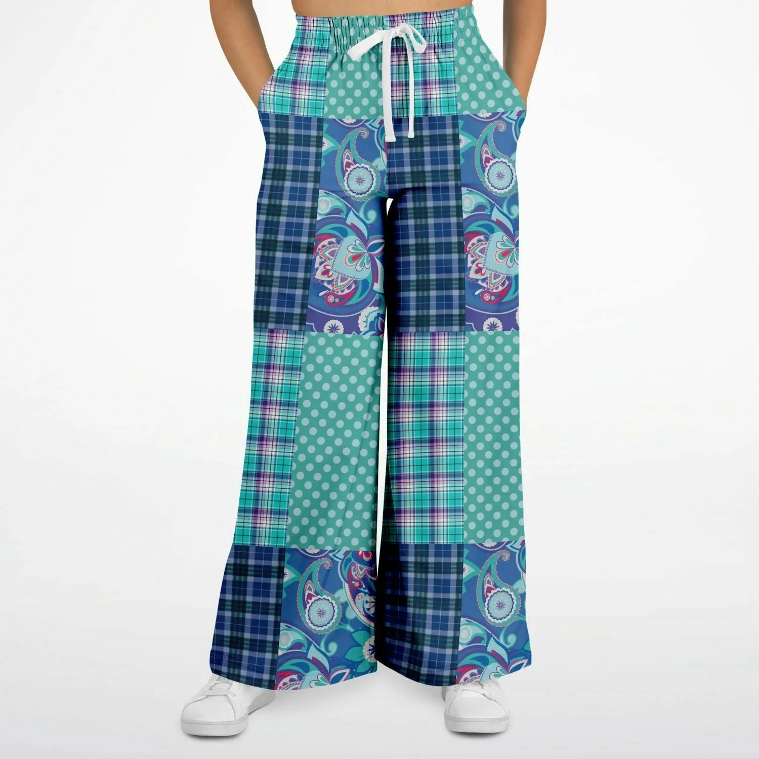 Cerulean Patchwork Plaid SW Stretchy Phat Bellbottoms