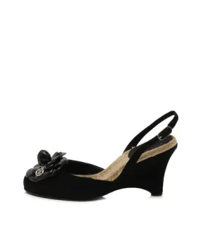 Chanel 06C 2006 Cruise Resort black suede patent leather Camellia wedge espadrille sandal heels EU 40