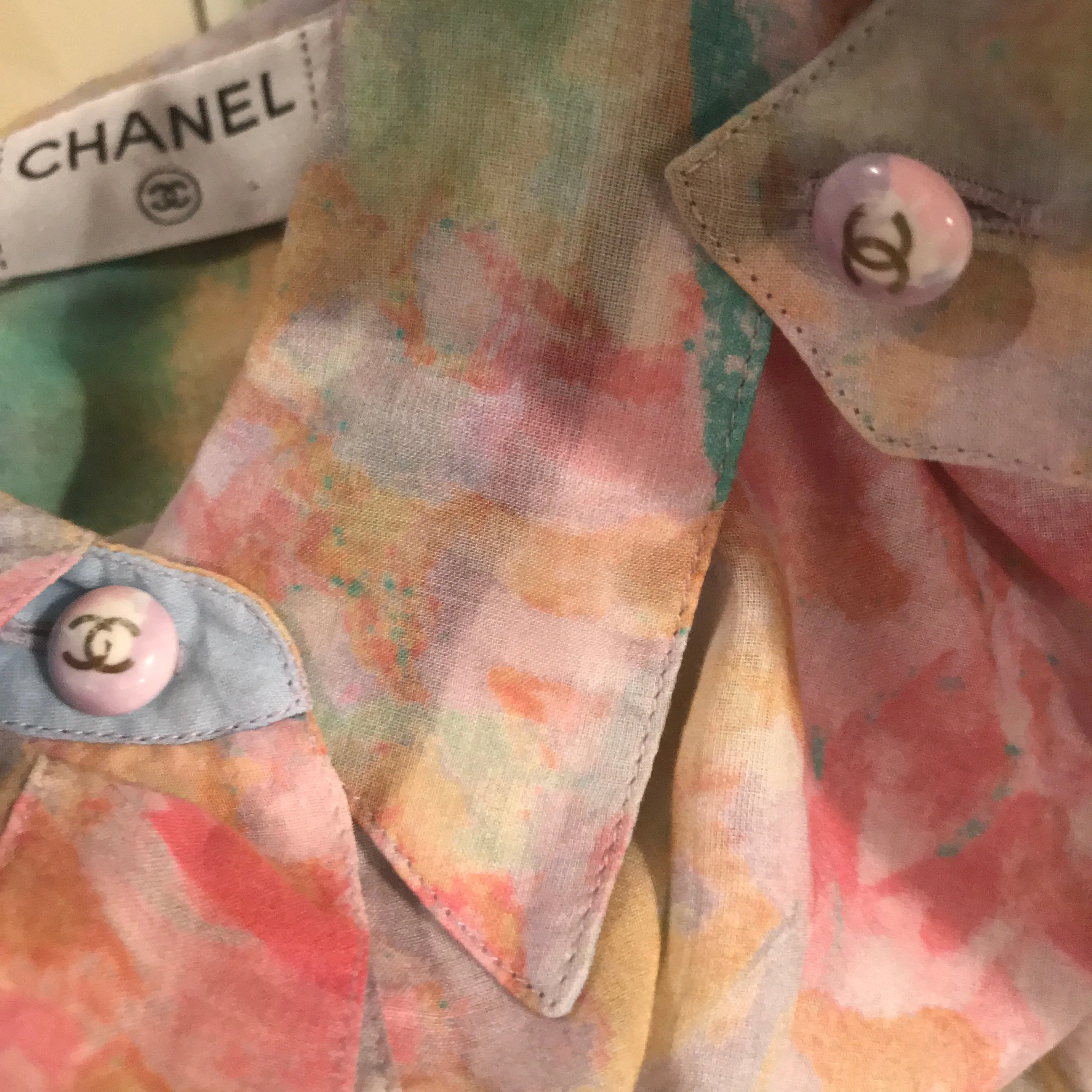 Chanel 2011 Resort Cruise Cotton pastel sheer ladies' blouse/ Men’s shirt FR 44 US 12/14