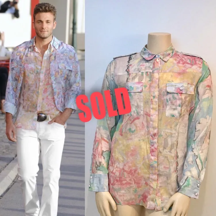 Chanel 2011 Resort Cruise Cotton pastel sheer ladies' blouse/ Men’s shirt FR 44 US 12/14