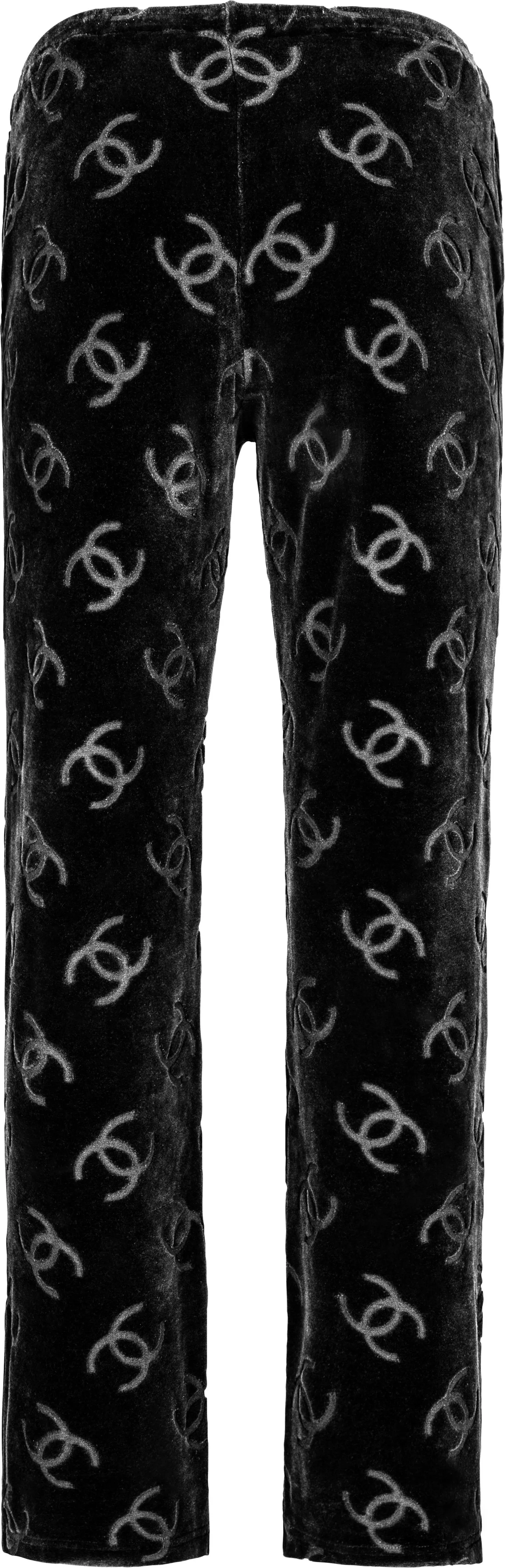 Chanel Black Velour Logo Spring 1996 Pants