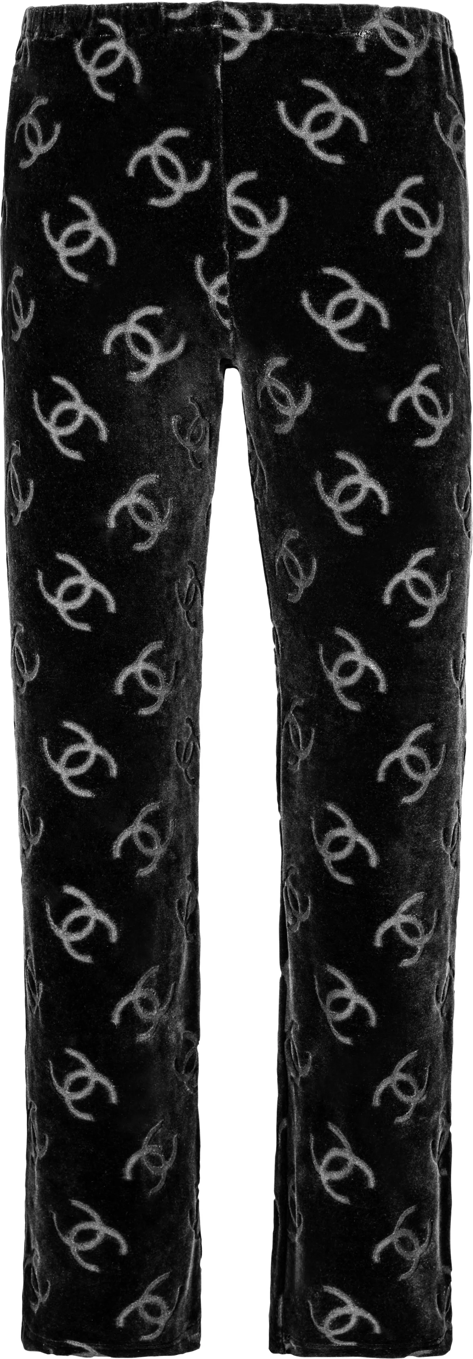 Chanel Black Velour Logo Spring 1996 Pants