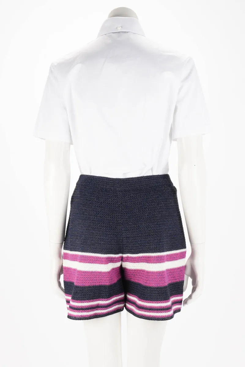 Chanel Blue & Purple Paper Striped Shorts FR 36