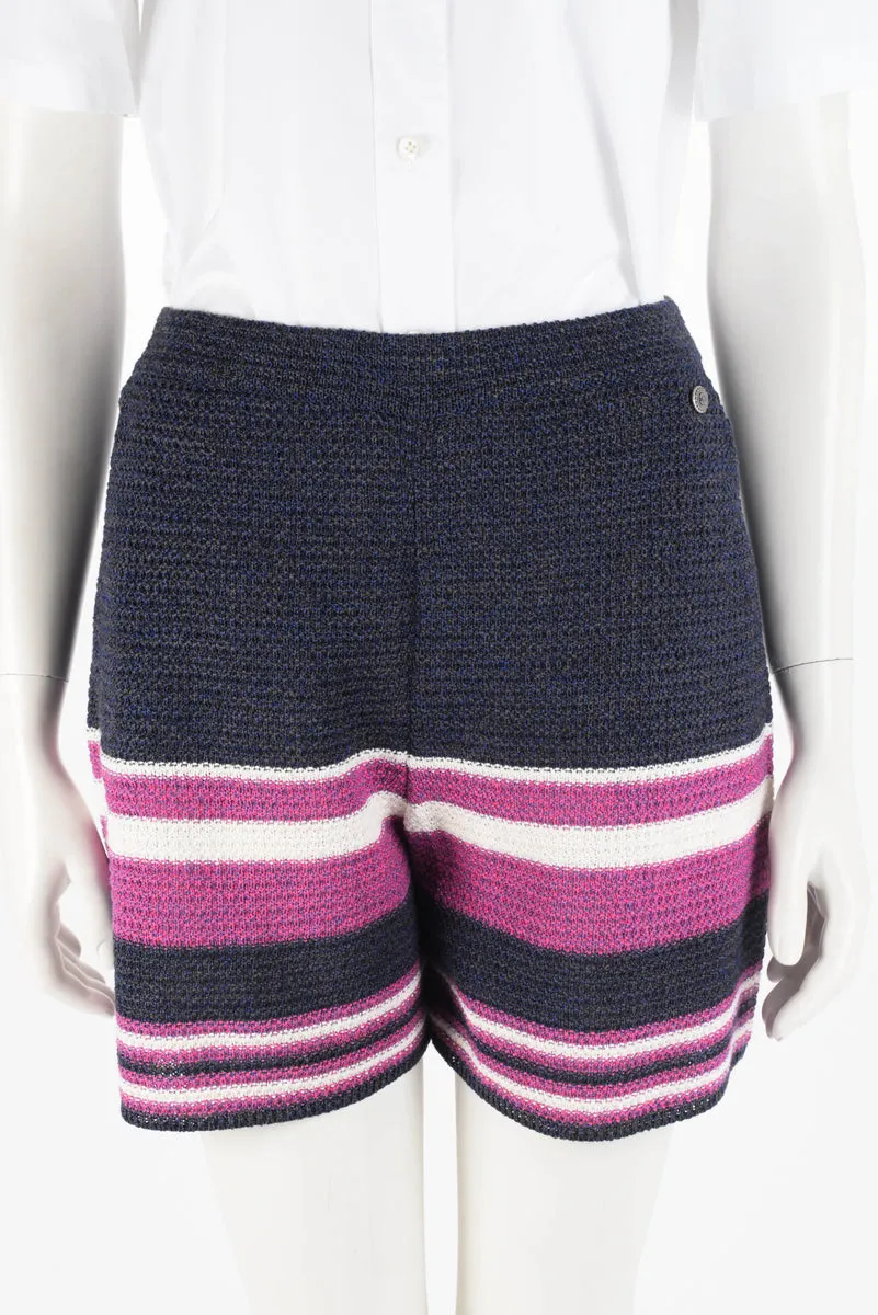 Chanel Blue & Purple Paper Striped Shorts FR 36