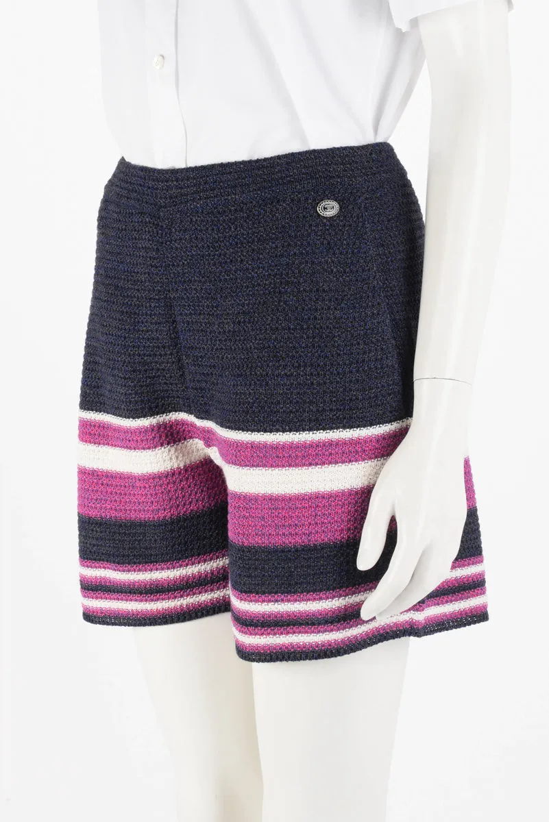 Chanel Blue & Purple Paper Striped Shorts FR 36