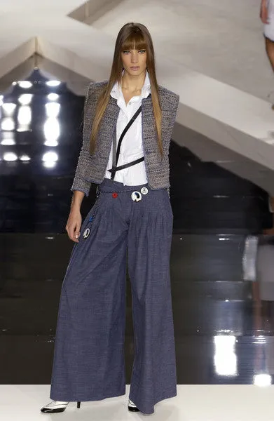 Chanel Spring '03 Vintage Designer Denim Pleated Wide-Leg Trousers Made in Italy Size 30"