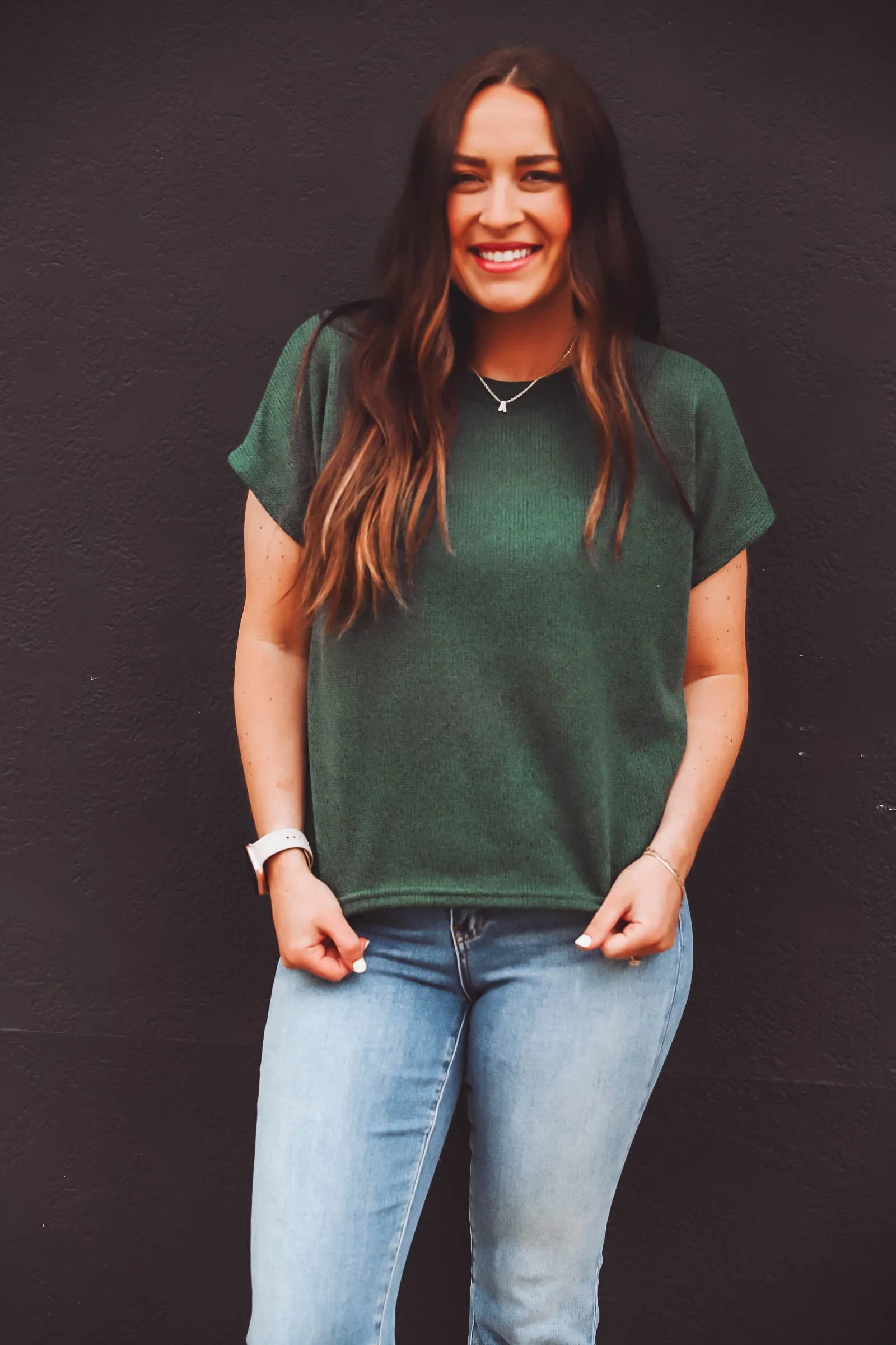 Courtney Knit Top-Dark Green