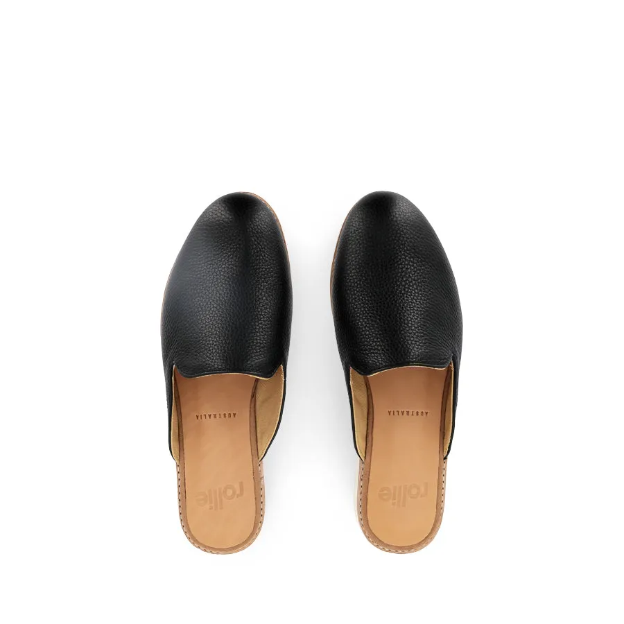 DERBY MULE - BLACK TUMBLE LEATHER