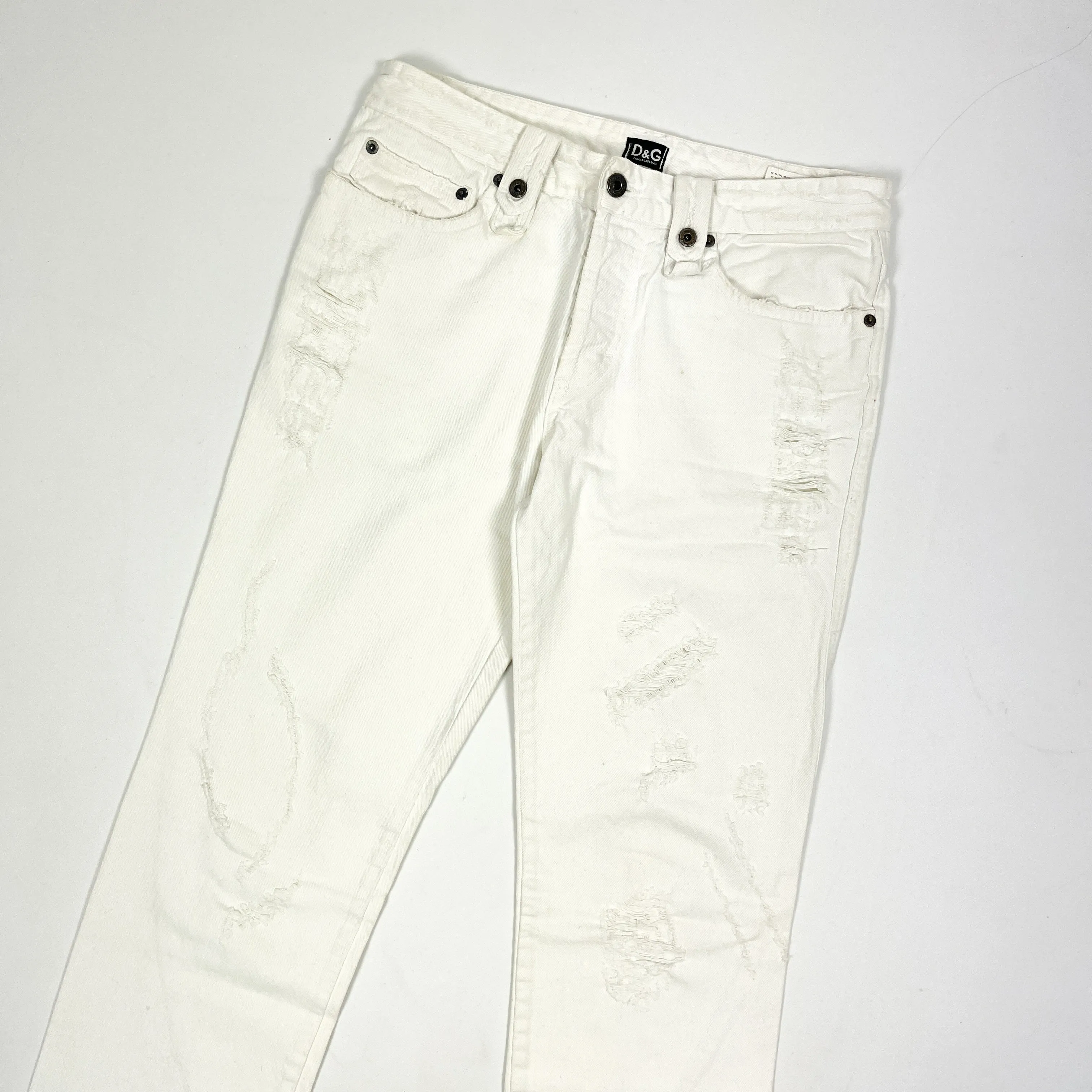 Dolce & Gabbana White Distressed Pants 2000's