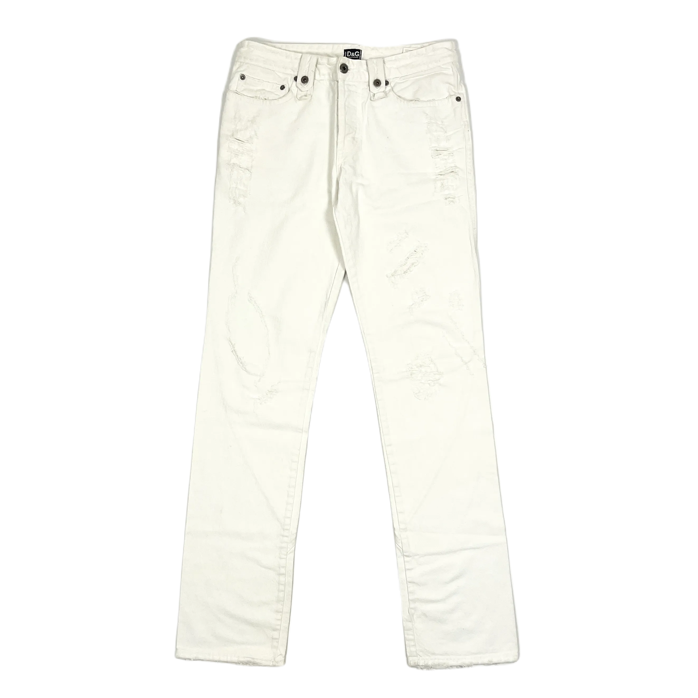 Dolce & Gabbana White Distressed Pants 2000's