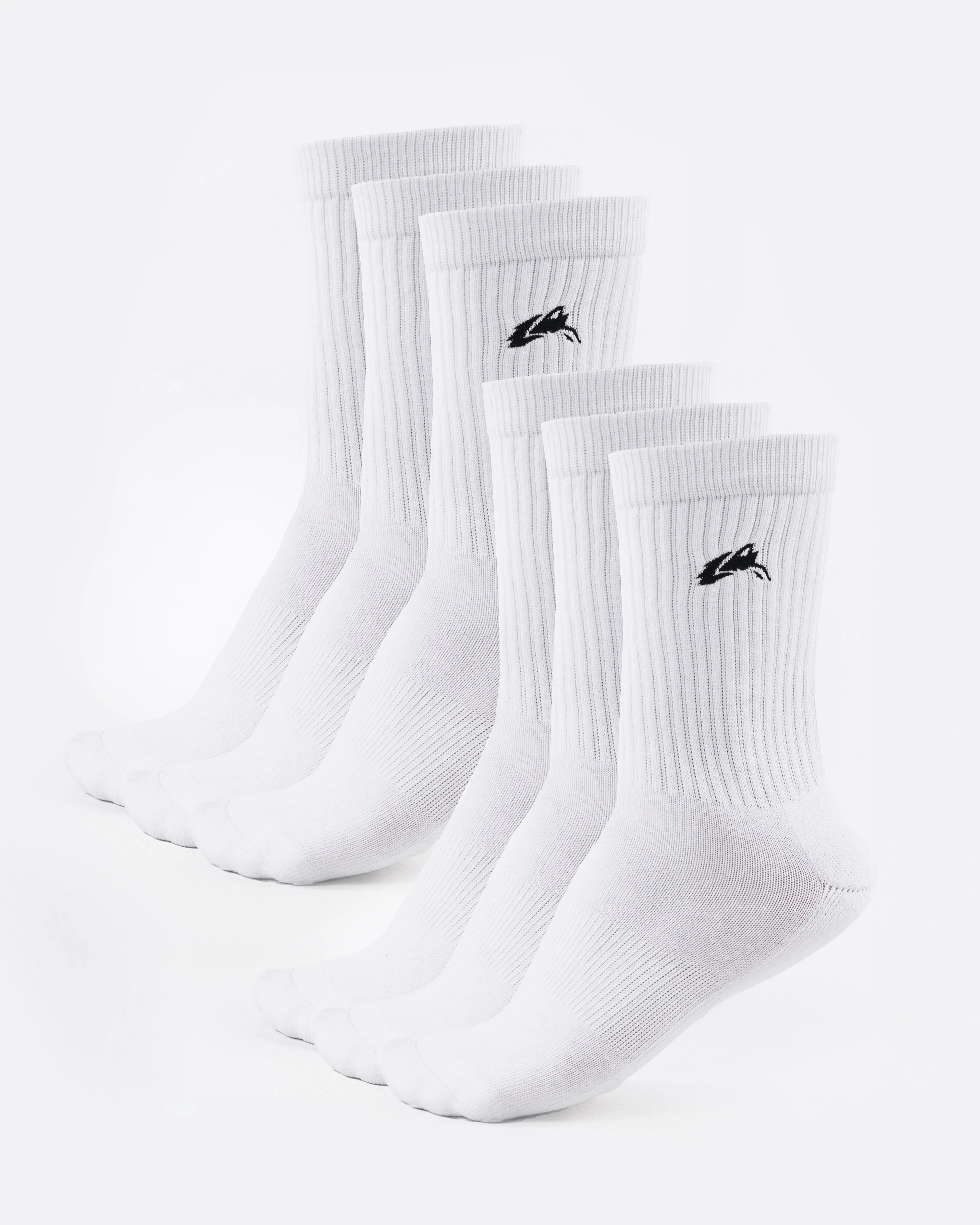 Elite Wolf Head Crew Sock 6pk - White