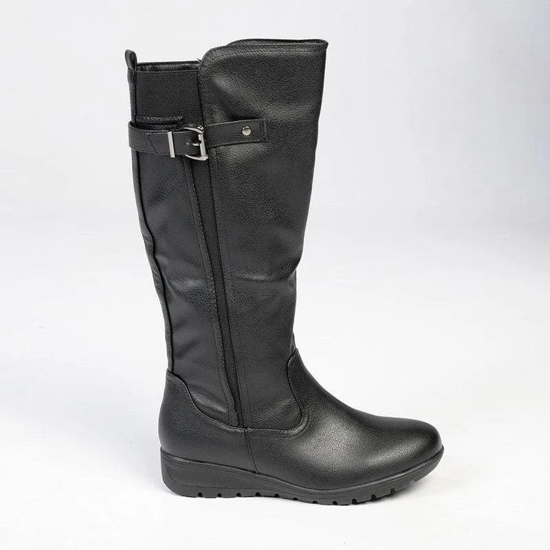 Franco Rossi Diana Low Wedge Boot - Black Mono