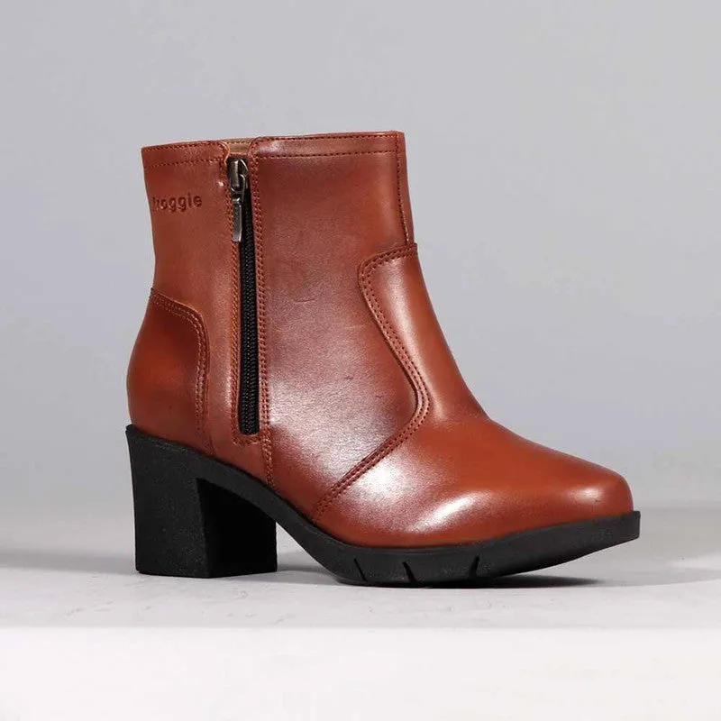 Froggie Flex Leather Block Heel Side Zip Ankle Boot - Chestnut