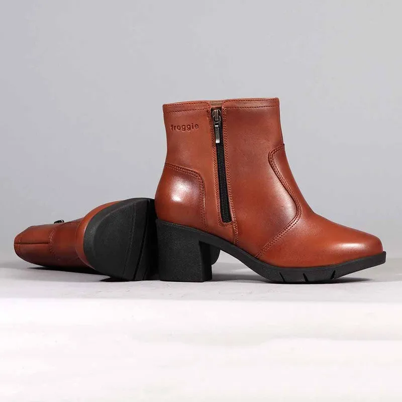 Froggie Flex Leather Block Heel Side Zip Ankle Boot - Chestnut