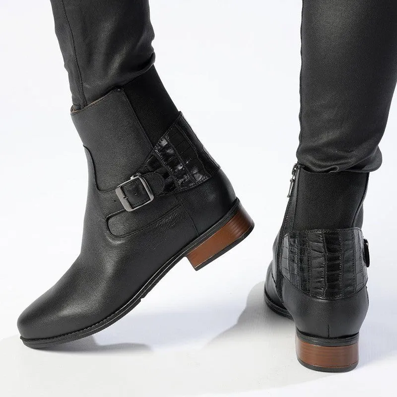 Froggie Tory Leather Block Heel Side Zip Ankle Boot - Black