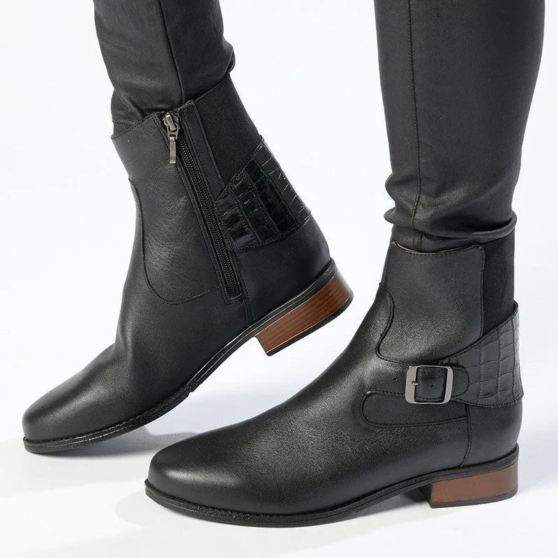 Froggie Tory Leather Block Heel Side Zip Ankle Boot - Black