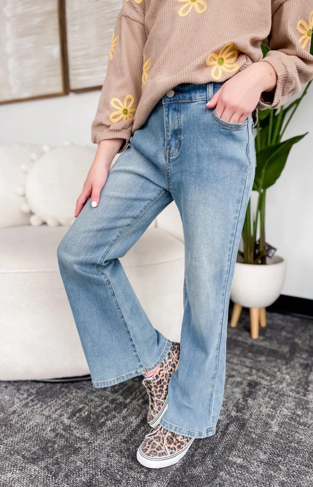 Girls Light Wash Flare Jeans