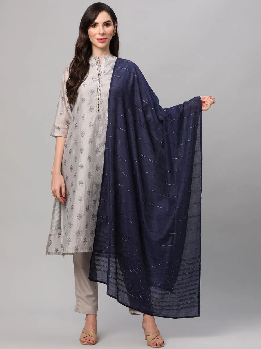 Grey Geometric Printed Kurta Trouser Dupatta