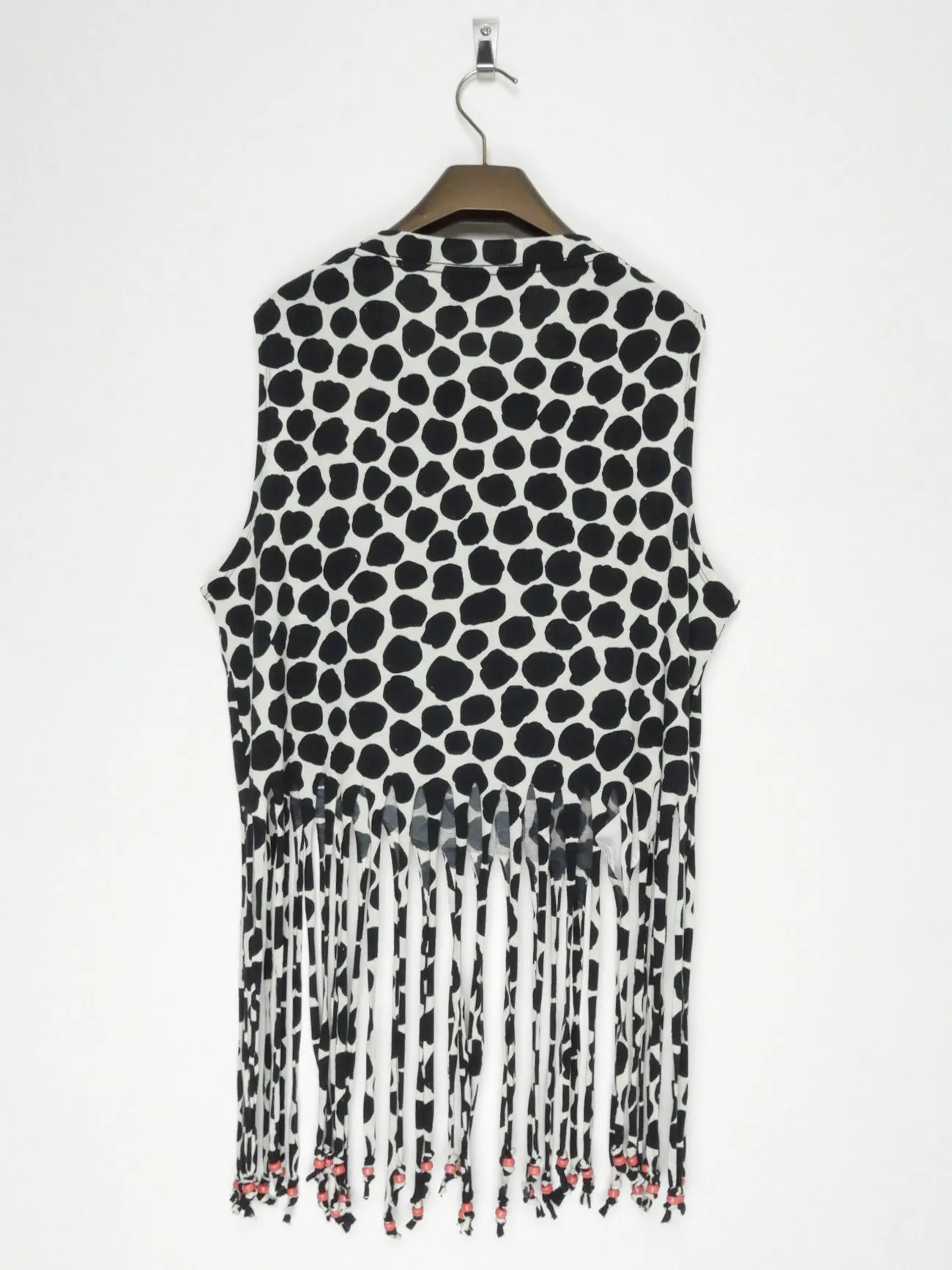 Gucci Black and White Spotted Cotton Strawberry Print Beaded Fringe Tank Top - L