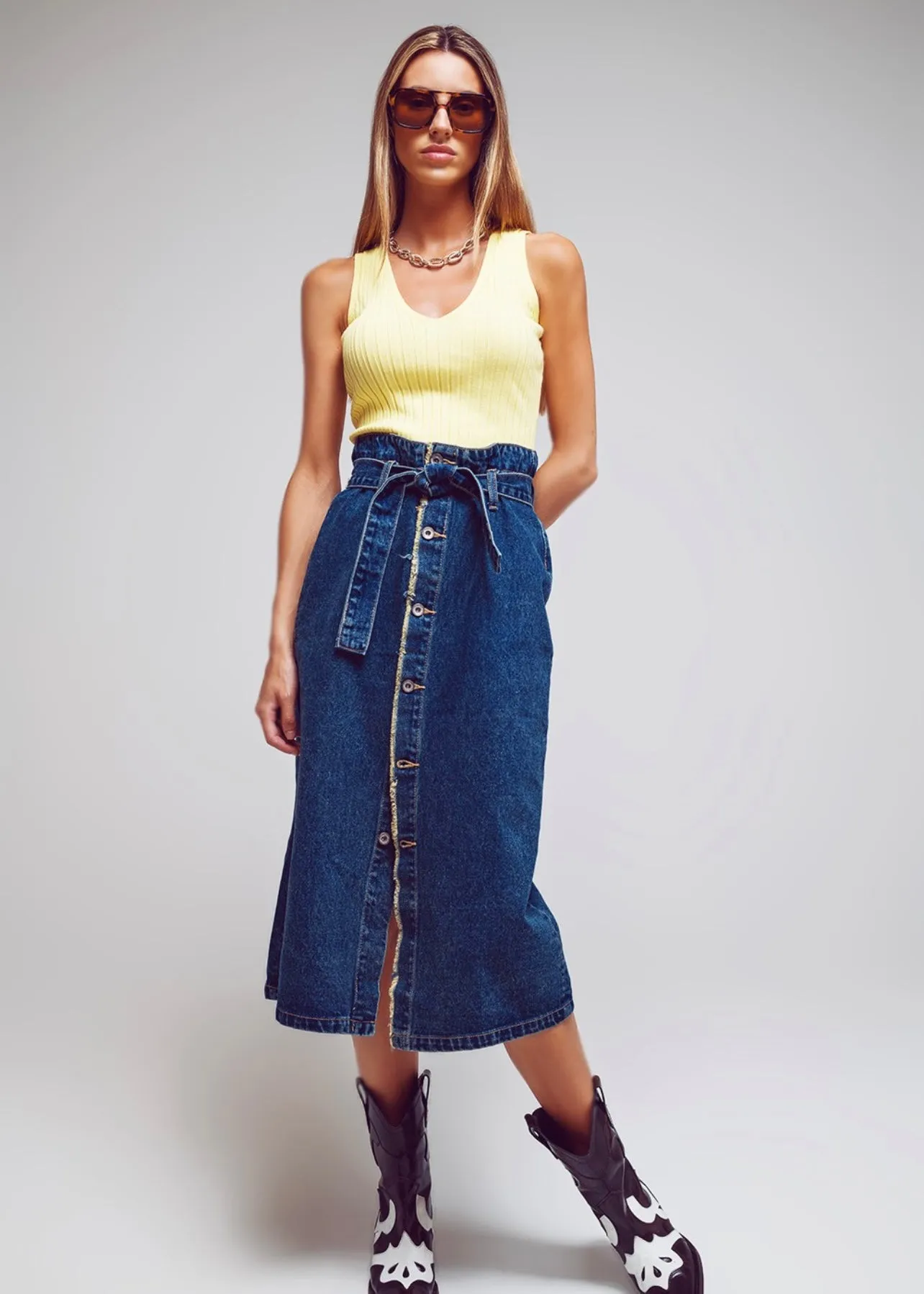 Hazel Denim Midi Skirt