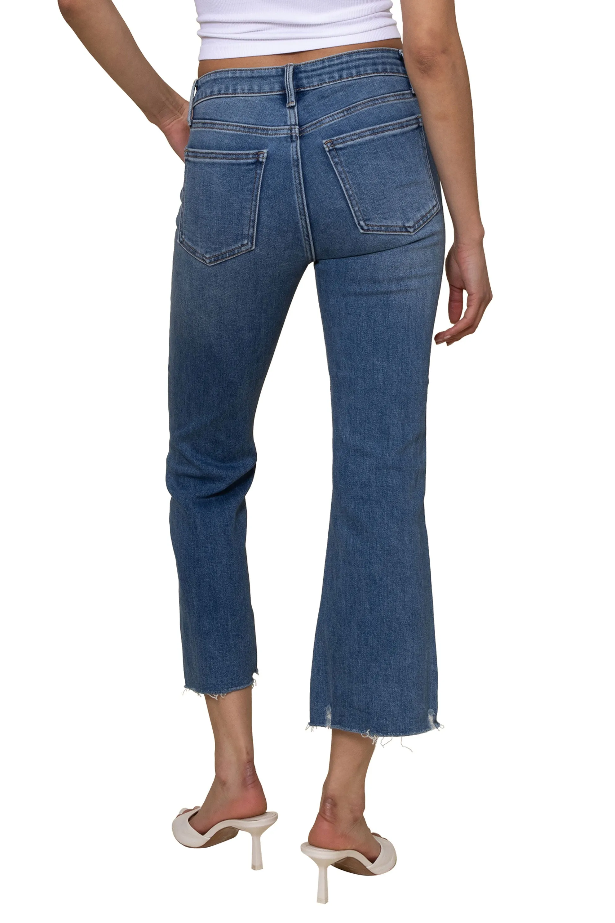 High Rise Crop Flare With Distressed Hem Jeans