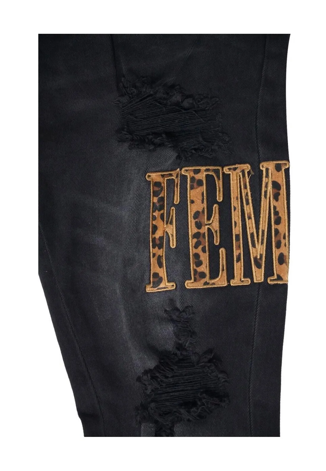 Homme Femme Cheetah Letterman Jeans (Black)