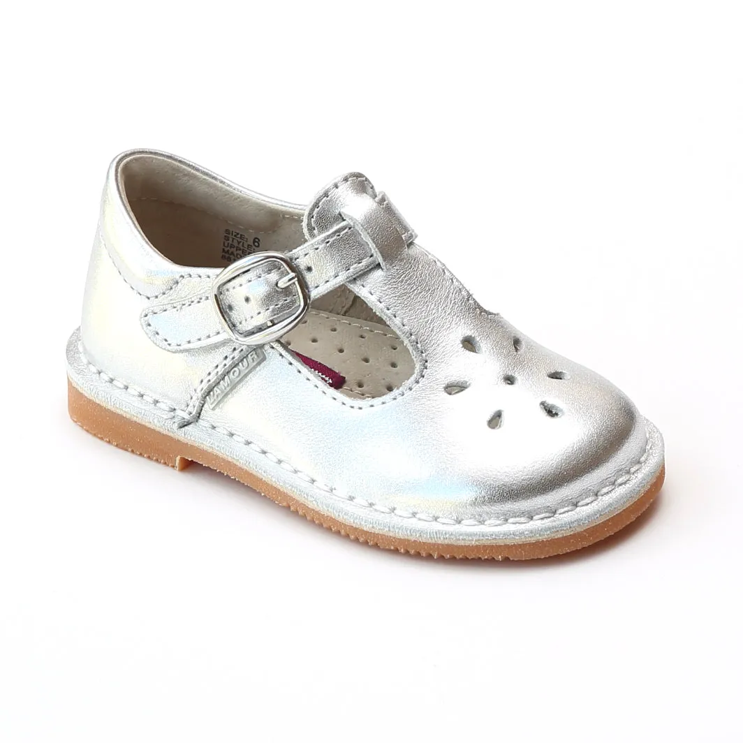 L'Amour Girls Classic 751 Silver Leather Mary Janes