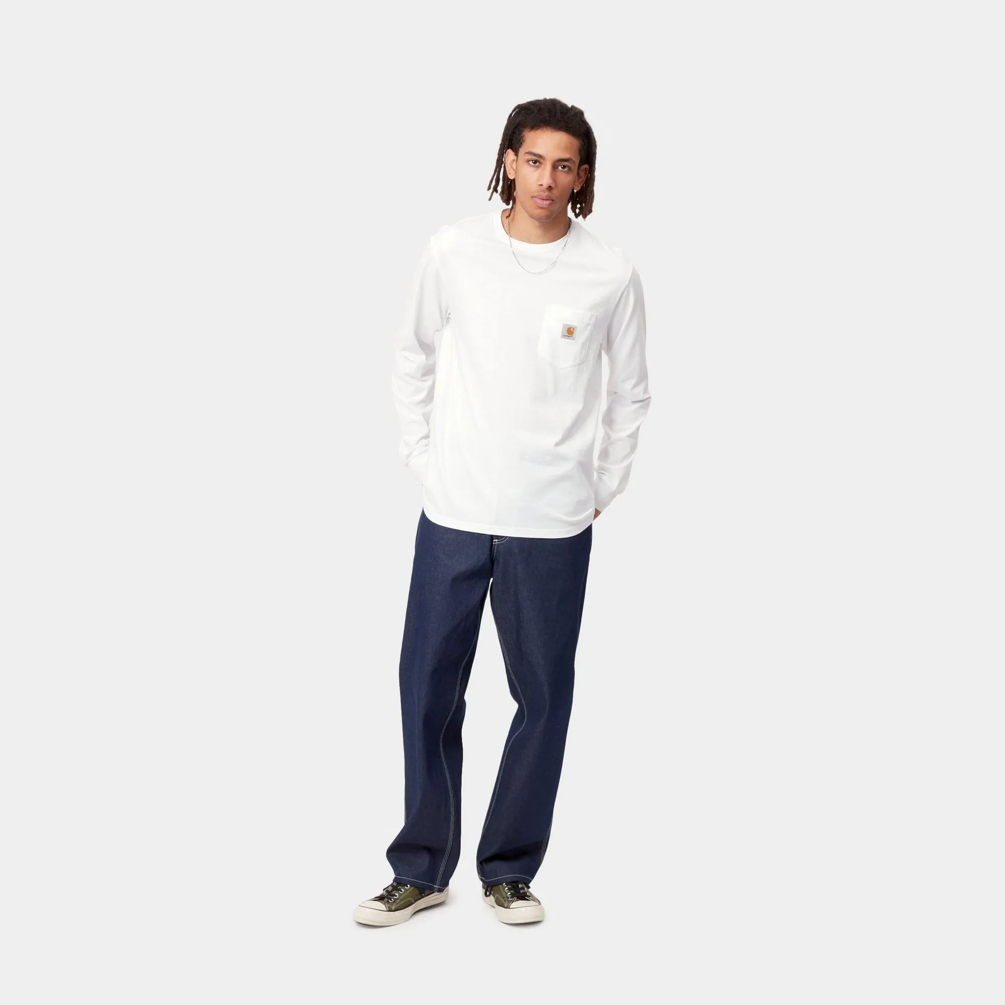 Long Sleeve Pocket T-Shirt | White