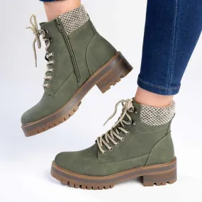 Madison Felicity Lace Up Ankle Boots - Khaki