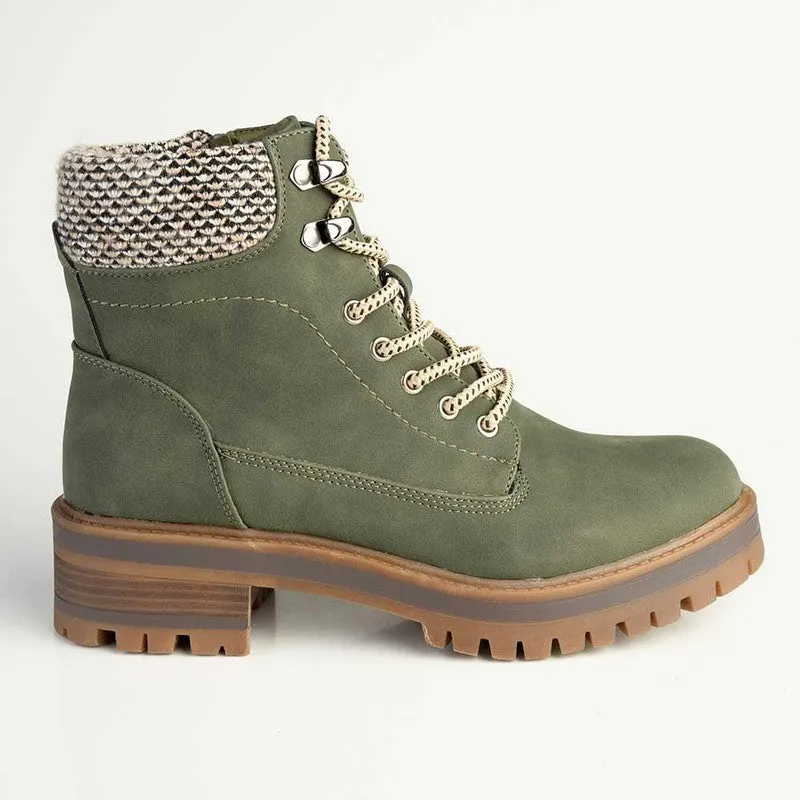 Madison Felicity Lace Up Ankle Boots - Khaki