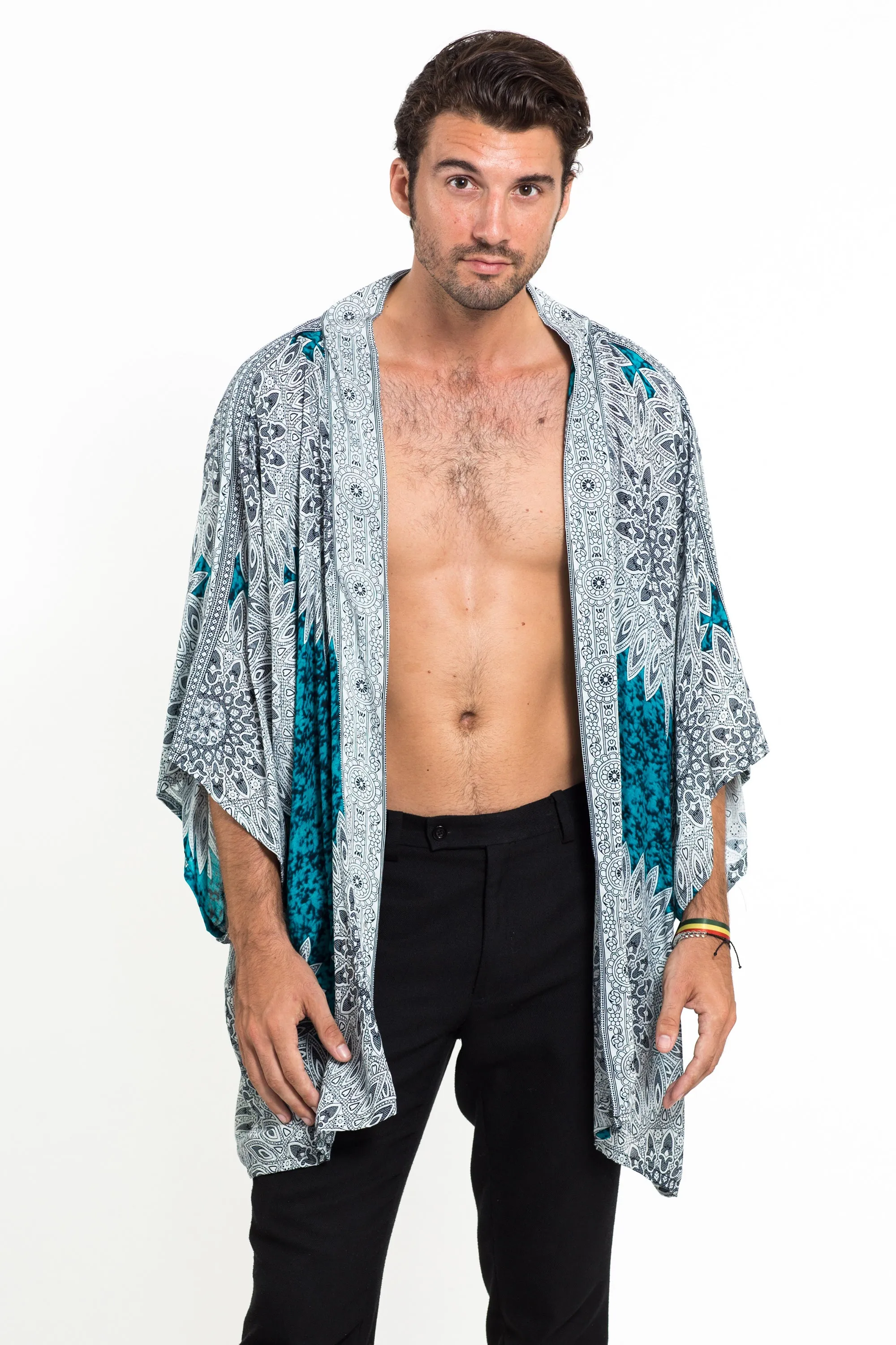 Marble Mandalas Kimono Cardigan in Turquoise