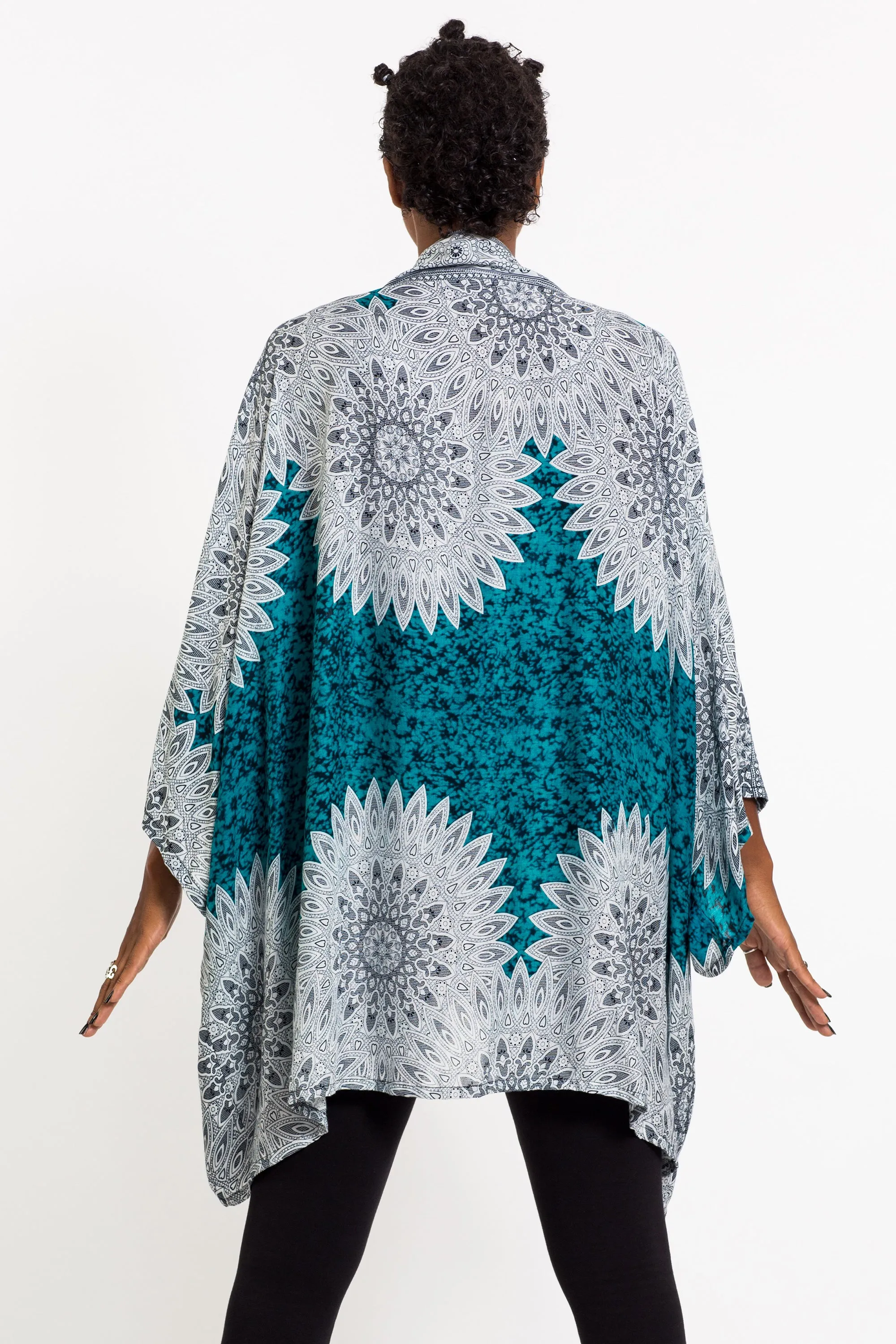 Marble Mandalas Kimono Cardigan in Turquoise