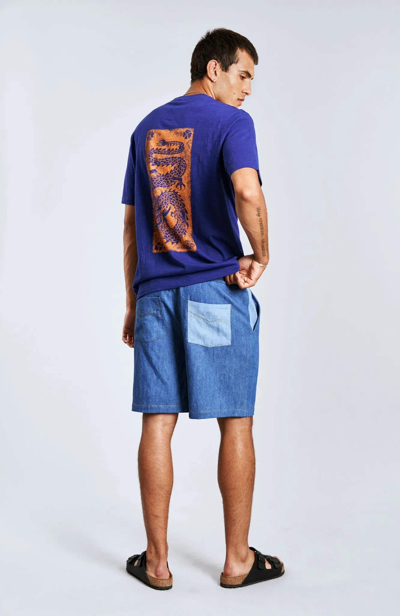 MARIO - Linen Shorts Blue Patchwork