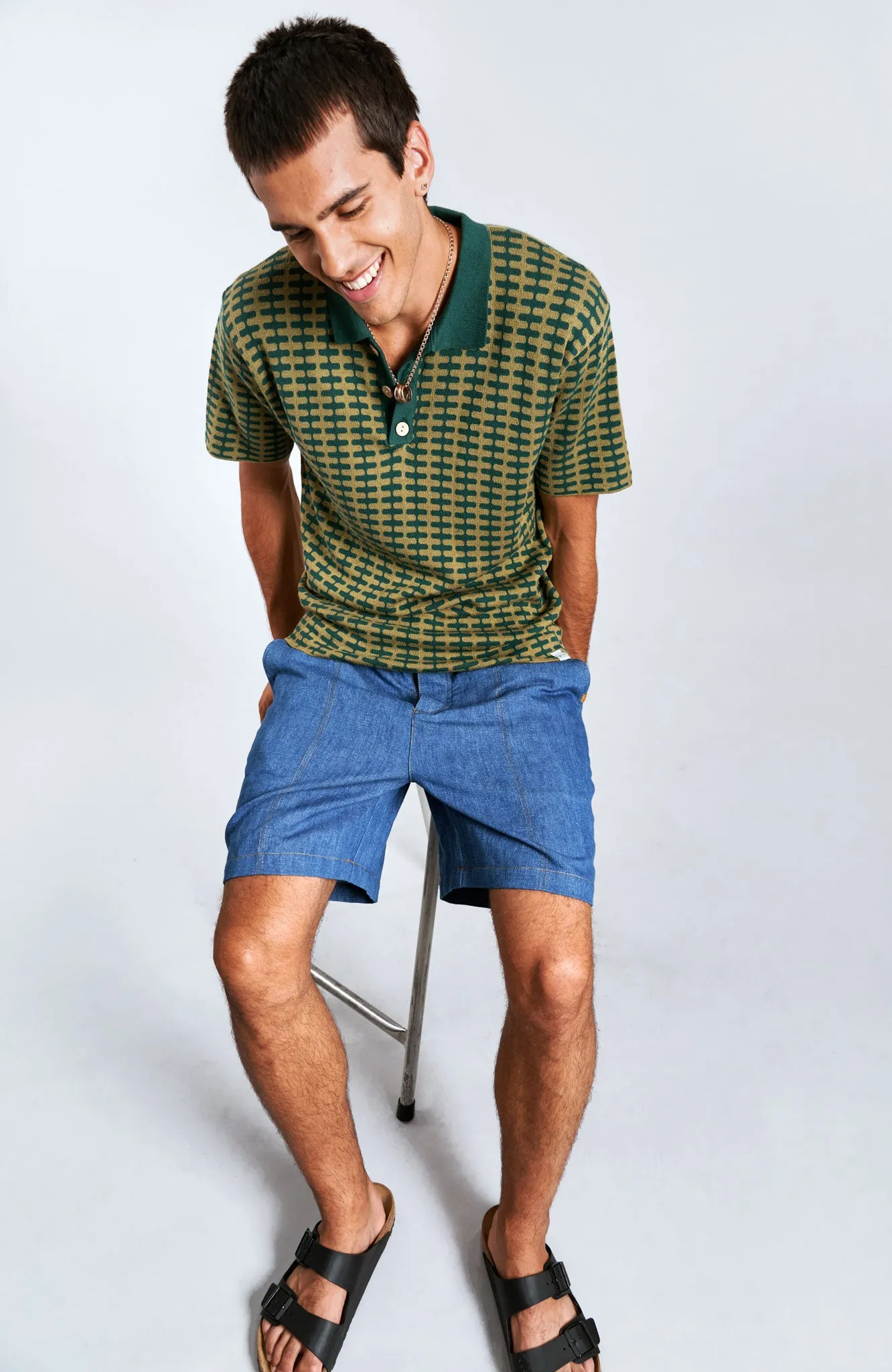 MARIO - Linen Shorts Blue Patchwork