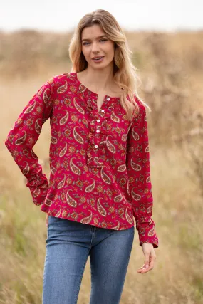 Meg Shirt in Hot Pink Paisley