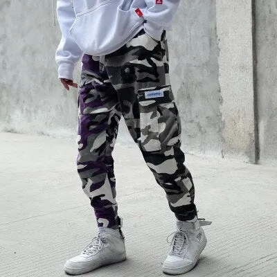 Men camouflage cargo jogger pants teenager hip pop camo Harajuku trackpants male loose multi pocket high street harem sweatpants