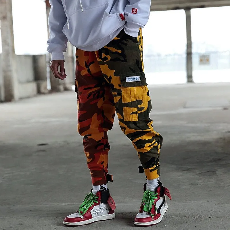 Men camouflage cargo jogger pants teenager hip pop camo Harajuku trackpants male loose multi pocket high street harem sweatpants