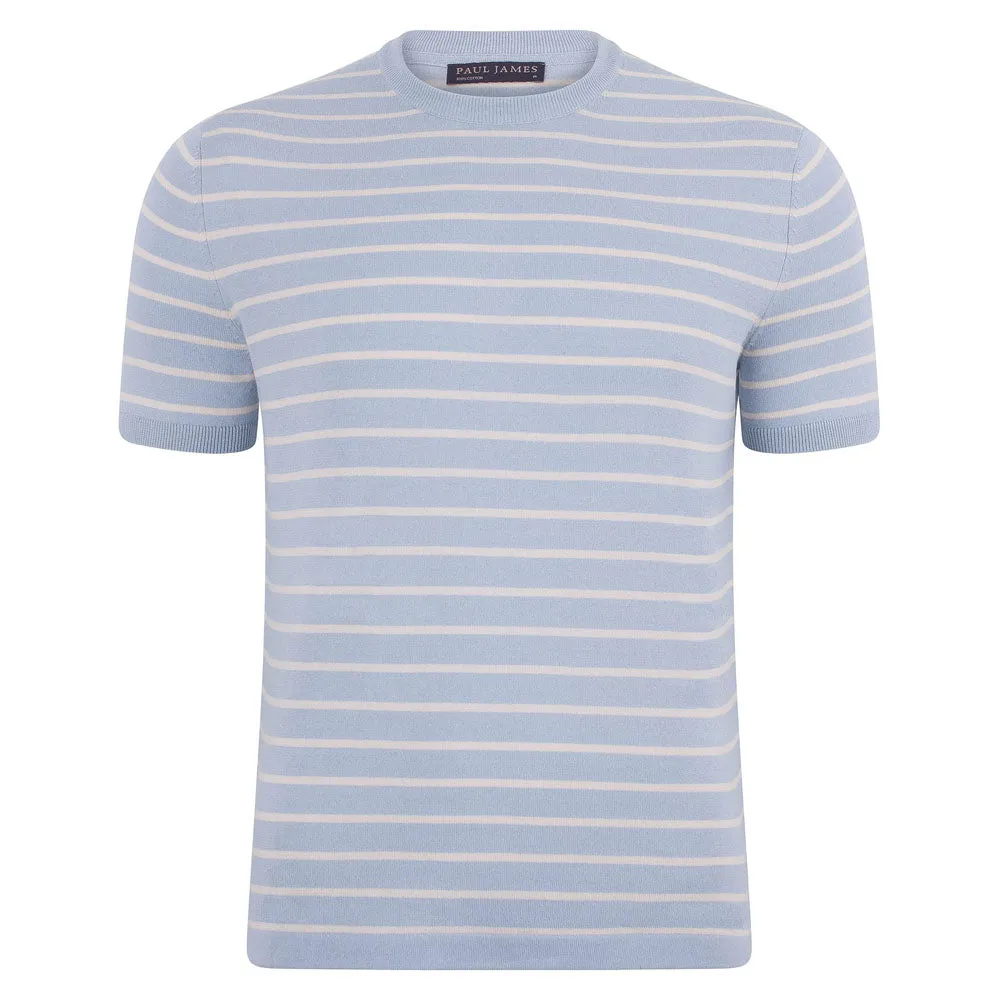 Mens Ultra Fine Cotton Knitted Pin Stripe T-Shirt